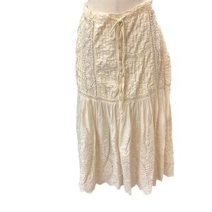 MAGNOLIA PEARL‎ Ivory Eyelet Drawstring Skirt - Adjustable Waist - One Size